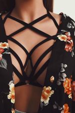 3 Row Cross Detailed Sexy Elastic Harness - Rubber Lingerie -  Chest Wear -  Accessory