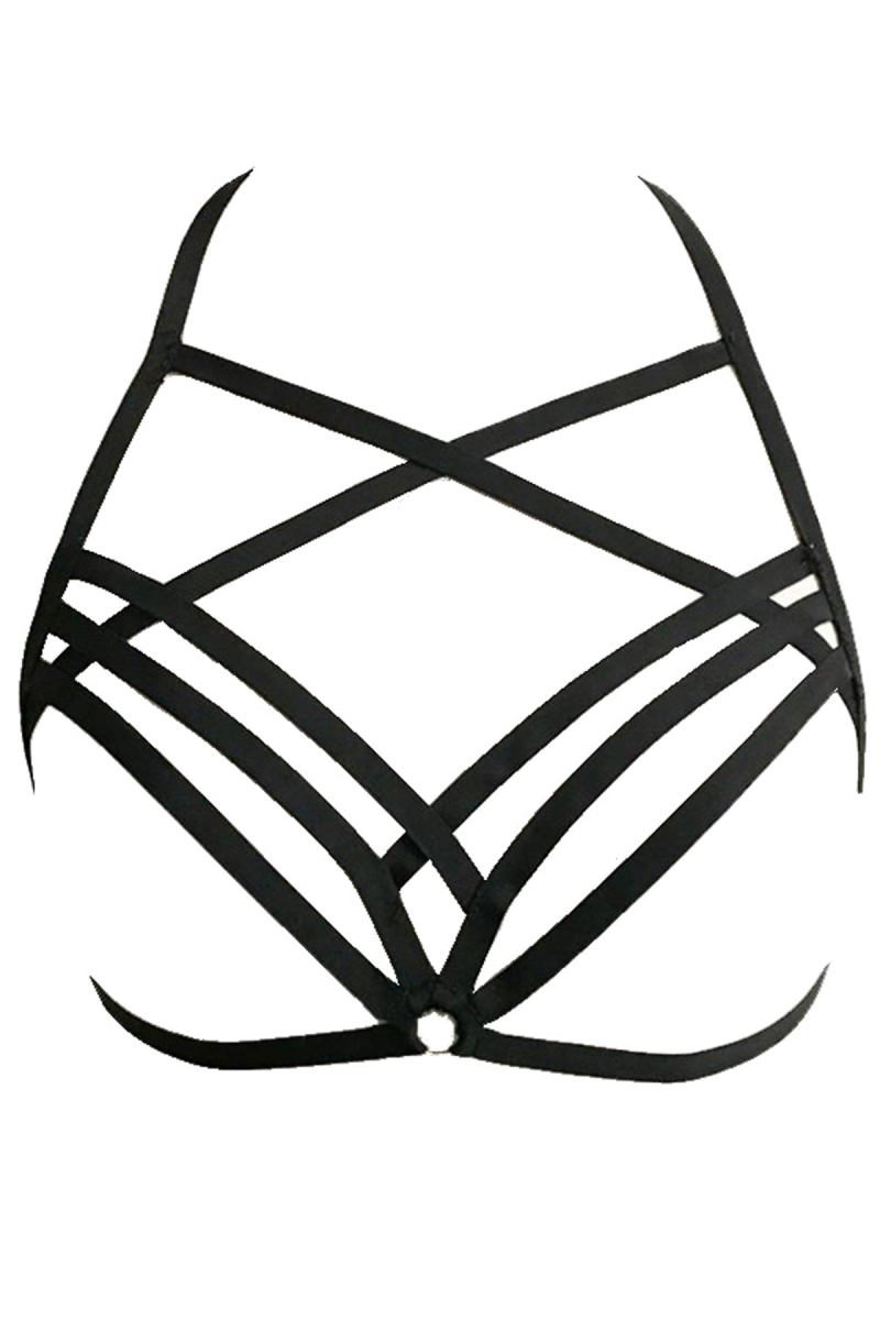 3 Row Cross Detailed Sexy Elastic Harness - Rubber Lingerie -  Chest Wear -  Accessory