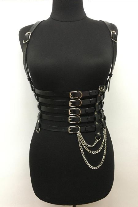 5 Row Chain Detailed Stylish Leather Belt