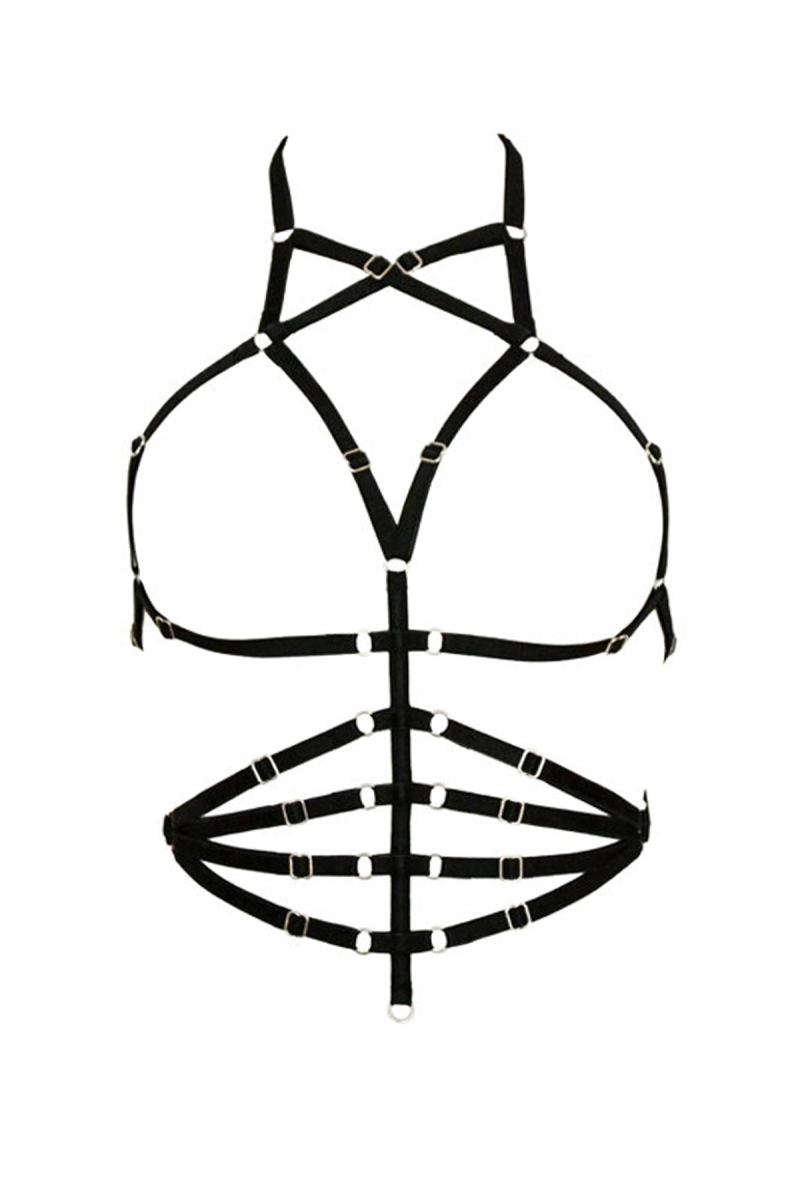 Women's Belly Sequined Sexy Stylish Rubber Cross Chest Harness -  Gear For Women - Luxury Elastic Lingerie
