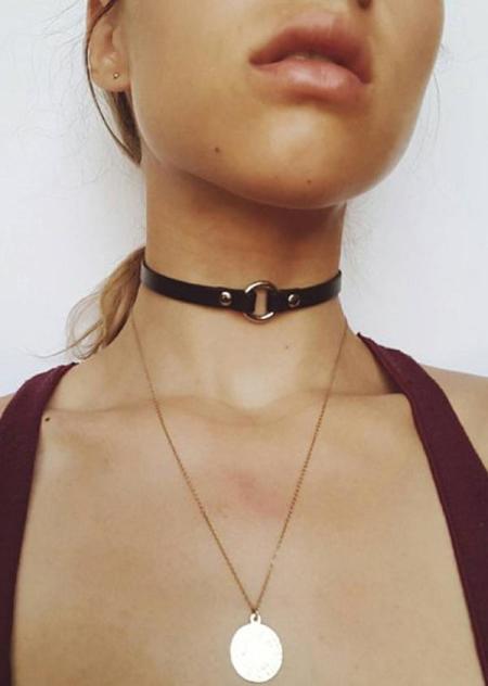 Black Leather Collar Necklace