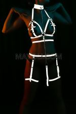 Brightness in Darkness Sexy Reflective Garter Leash Set - Choker Bustier Garter Suit -  Wear