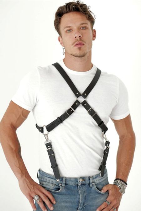 Bust Detail Back Tie Men's Leather Harness