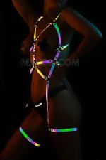 Dancer Costume - Glow in Darkness Sexy Reflective Harness - Rainbow Reflector Lingerie -  Kit