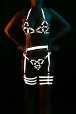 Women's Dominant Look White Reflective Harness Set - Night Club Reflector Harness