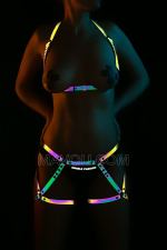 Wear Reflective Harness Set - Shiny Bust and Hip Belt  Night Club Dance Clothes
