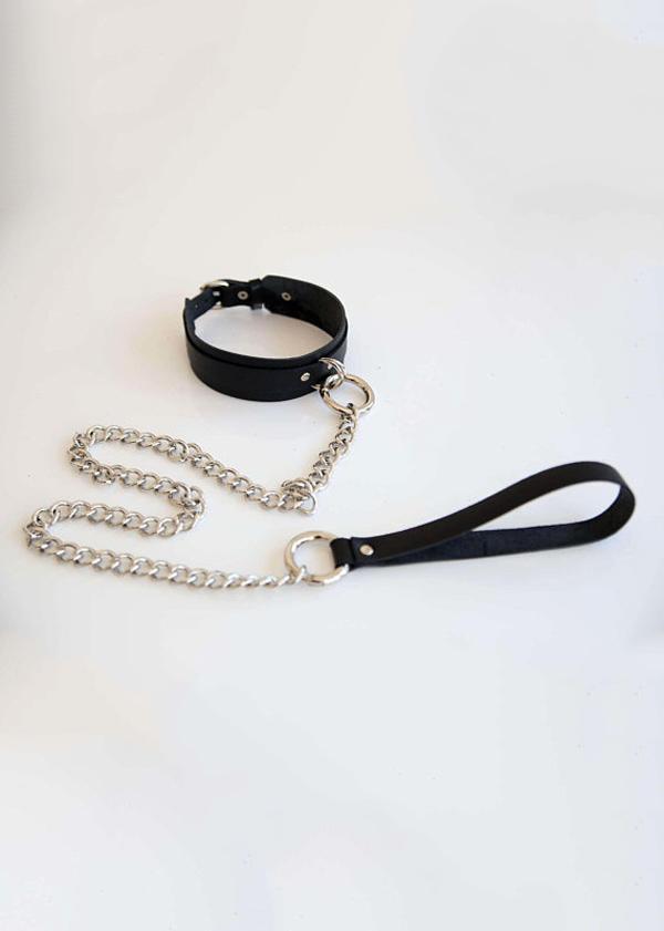 Leather Collar Chain Leash  Accessory