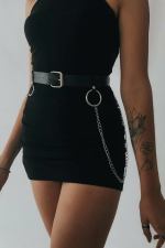 Leather Stylish Belt with Chain on Dress Accessory Harness