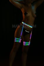 Rainbow Colorful and Glowing in Darkness Reflective Leg Harness - Bondge Garter -  Kit