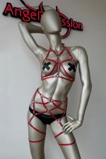 Red Leather Garter Harness Set