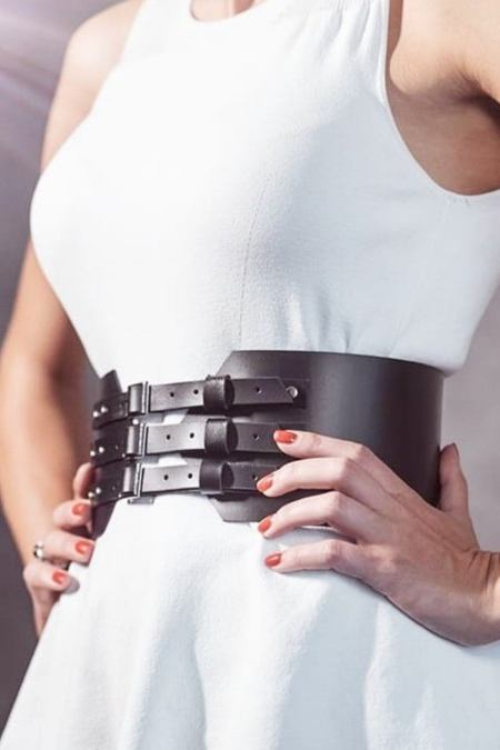Stylish Leather Belt with  Buckles on the Front