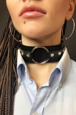 Women's Black Leather Harness Neck Collar