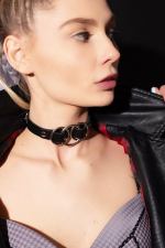 Women's Black Leather Harness Neck Collar