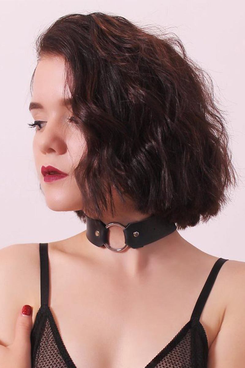Women's Black Leather Fantasy Neck Collar