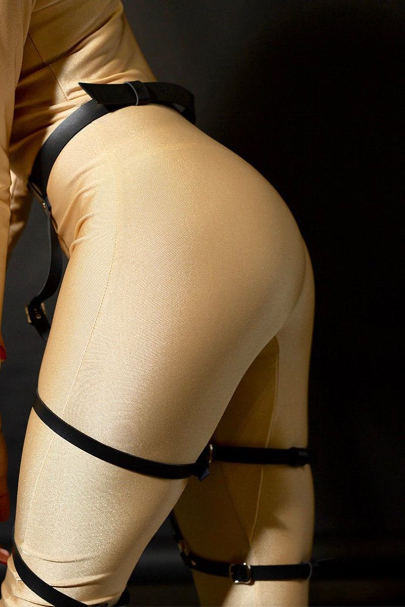 Women's Black Leather Sexy Fantasy Harness Garter