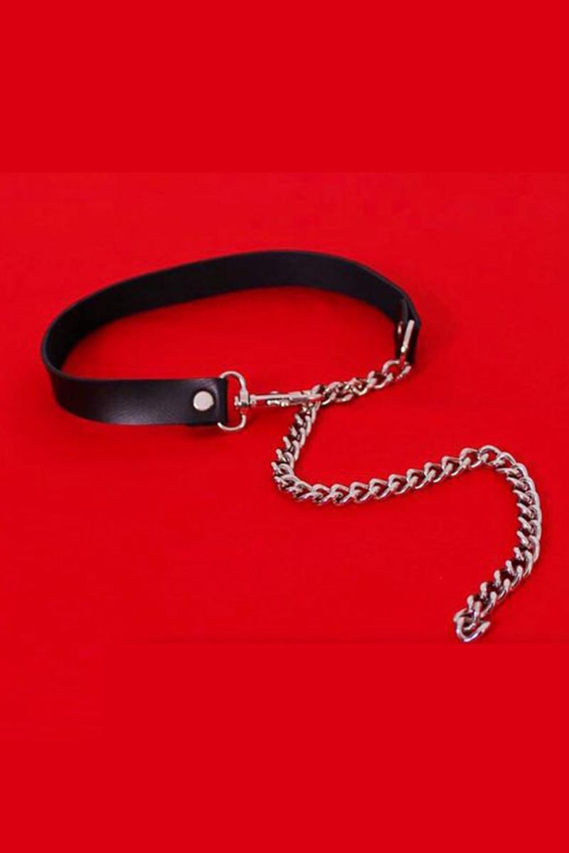 Women's Chain Detail Black Leather Harness