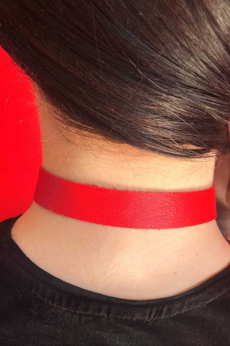 Women's Red Leather Harness Neck Collar