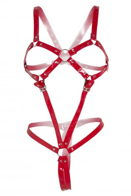 Women's Red Full Body Leather Harness