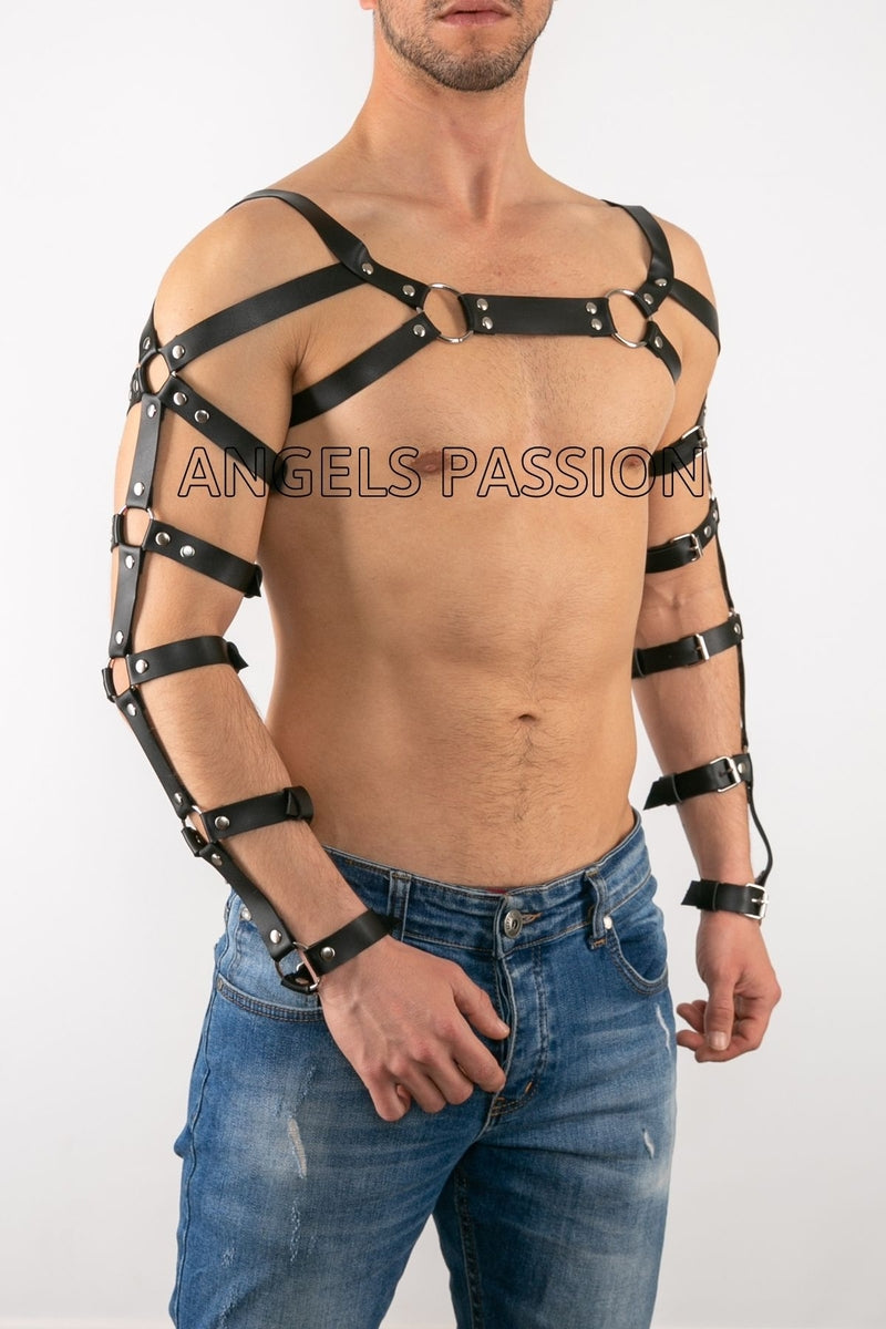 Men's Fancy Wear Leather Arm and Chest Harness