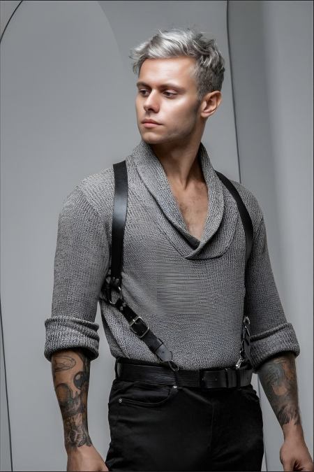 Men's Stylish Leather Belt with Back Detail Men's Leather TShirt Shirt Belt