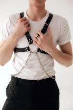 Stylish Chain Detailed Leather Men's Chest Harness