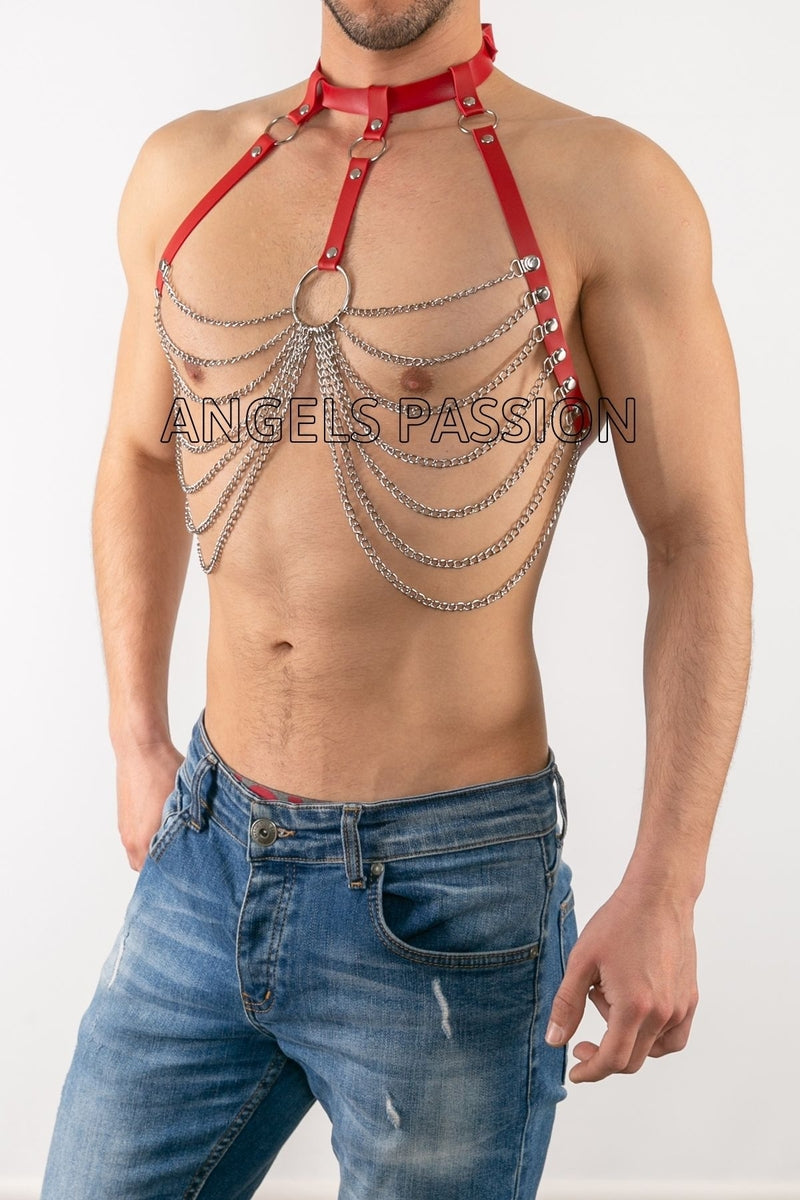 Men's Leather Chest Harness with Chain Men's Harness with Chain