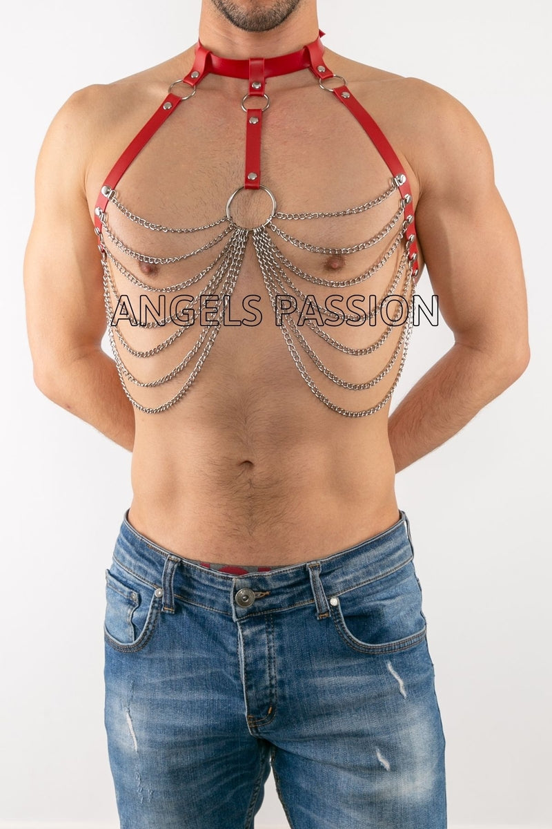 Men's Leather Chest Harness with Chain Men's Harness with Chain